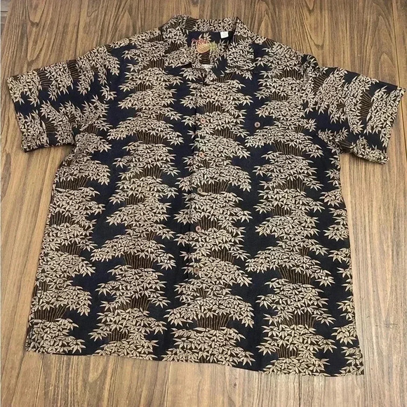 Caribbean Brown Black Linen Blend Bamboo Causal Button Short Sleeve Shirt Men XL - Picture 13 of 14